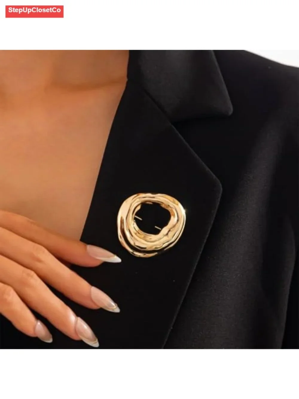 Chunky Gold Hollow Brooch Pin Geometric Y2K Statement Jewelry